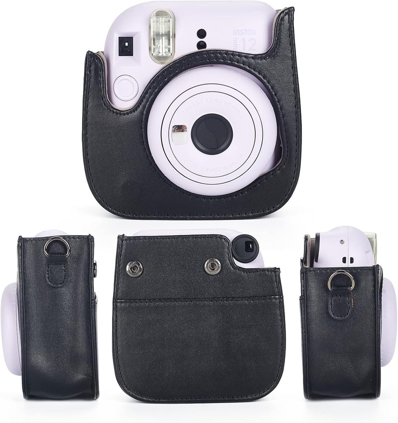 Phetium Instant mini 12 Camera Protective Case Compatible with Instax Mini 12 11,PU Leather Bag with Pocket and Adjustable Shoulder Strap (Black) - Image 2
